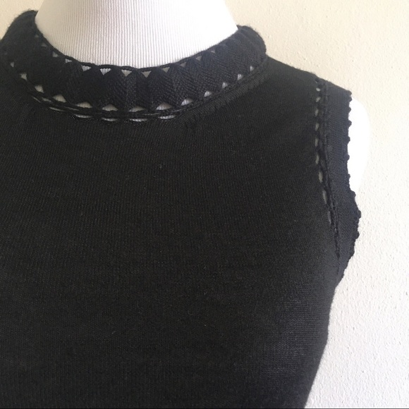 Elie Tahari XS Wool Crochet Sleeveless Sweater Top Black Minimalist Romantic - Picture 2 of 8